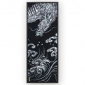 手ぬぐい「モノクローム龍」（螺鈿箔仕様額入り）