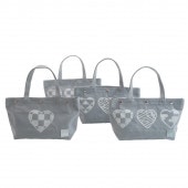 樂しい鞄 「横長トート（小）ライトグレー・持手M」（ラブリ紋柄）