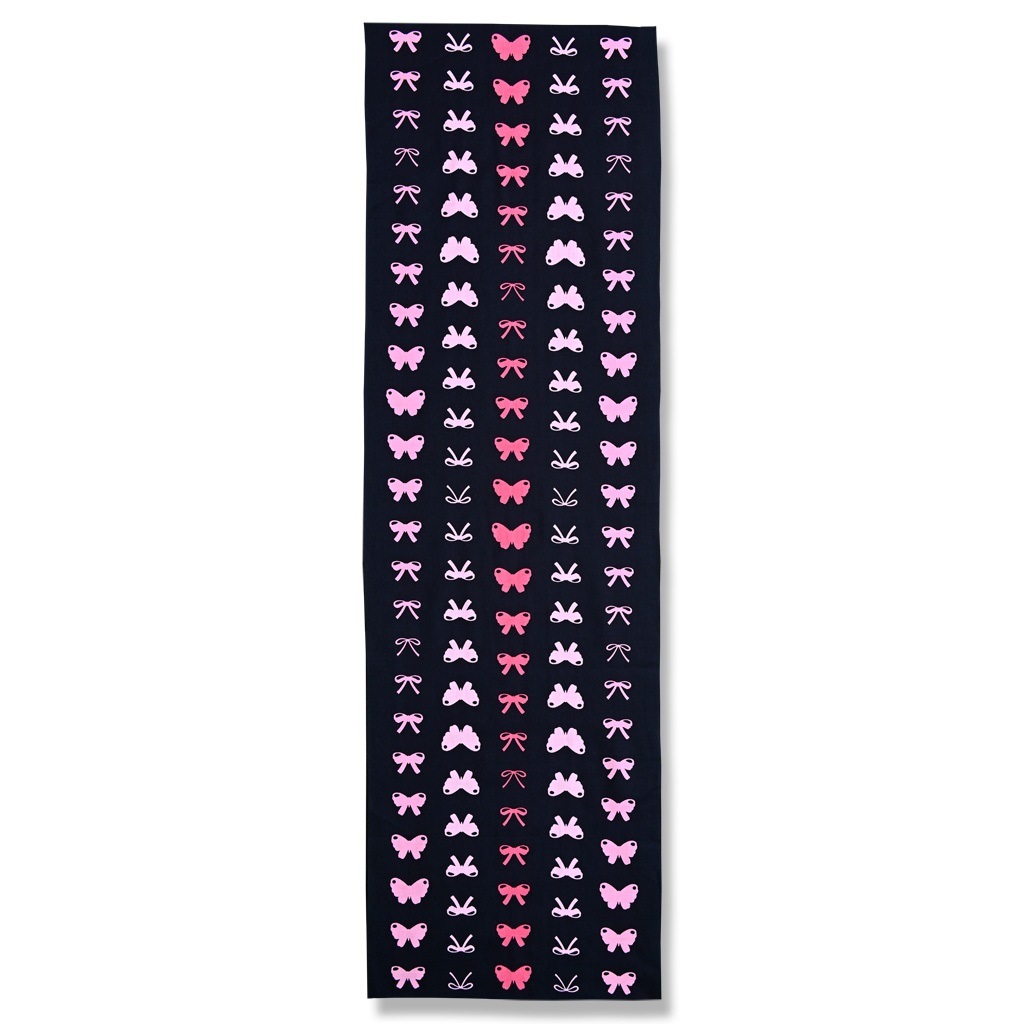 手ぬぐい総柄1cm 蝶々リボン ブラック ピンク 手ぬぐい 永楽屋