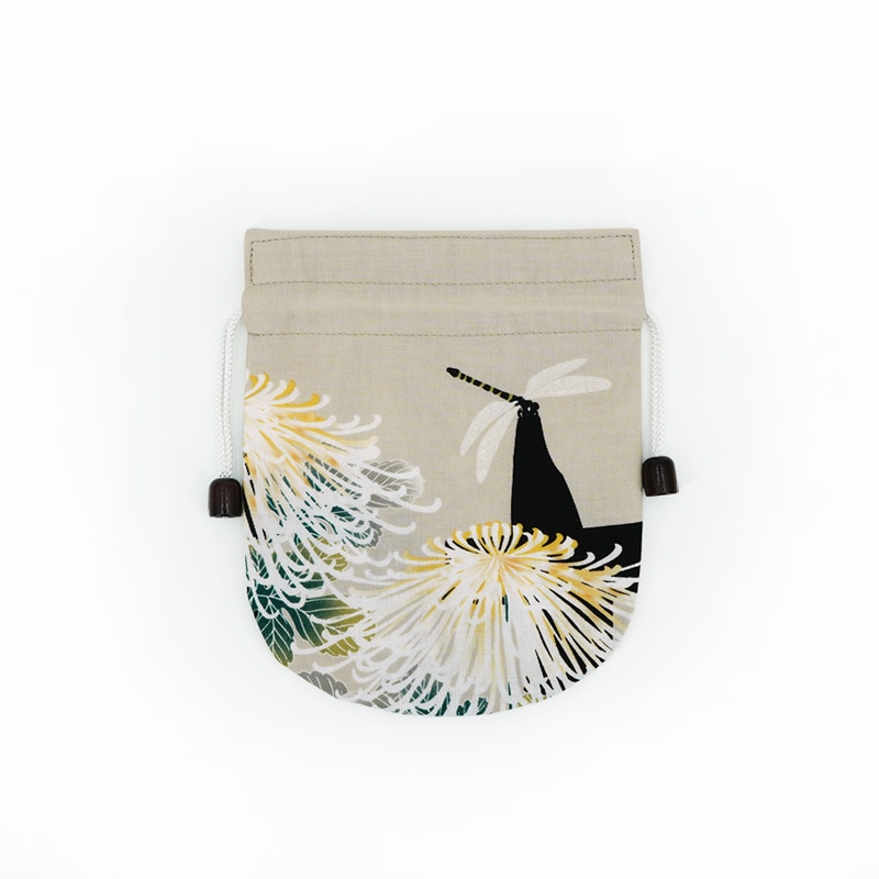 リバーシブル手ぬぐい巾着「菊に蜻蛉」