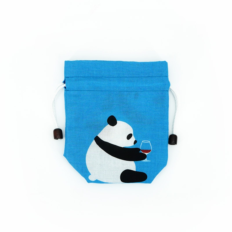マチ付き巾着「かんぱ～いころころパンダ」（ピンク）