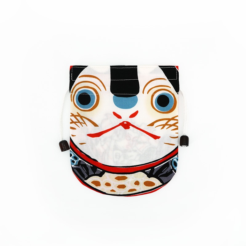 リバーシブル手ぬぐい巾着「縁取り桃太郎・冬」」（ピンク）