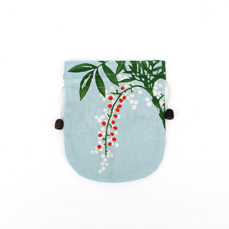 リバーシブル手ぬぐい巾着「南天」