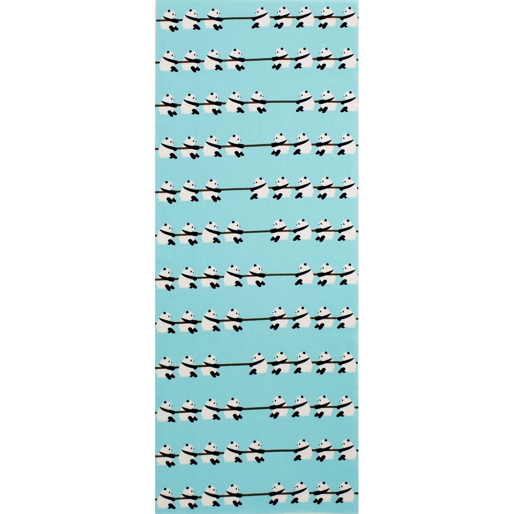 手ぬぐい総柄90㎝「綱引きパンダ」(ブルー/ブラウン)