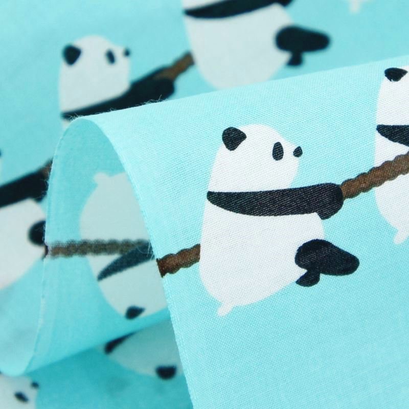 手ぬぐい総柄90㎝「綱引きパンダ」(ブルー/ブラウン)