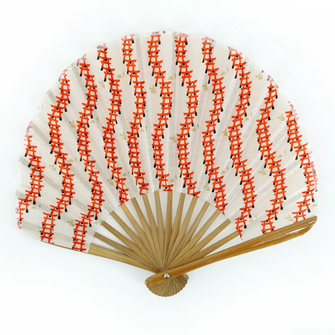 手ぬぐいMINI扇 「鳥居」(オレンジ) | すべての商品 | 永楽屋
