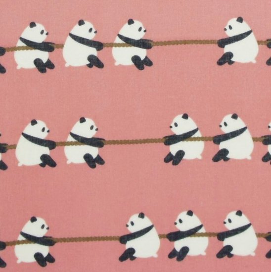 ガーゼ90㎝ 「綱引きパンダ」(サーモンピンク/ブラウン)