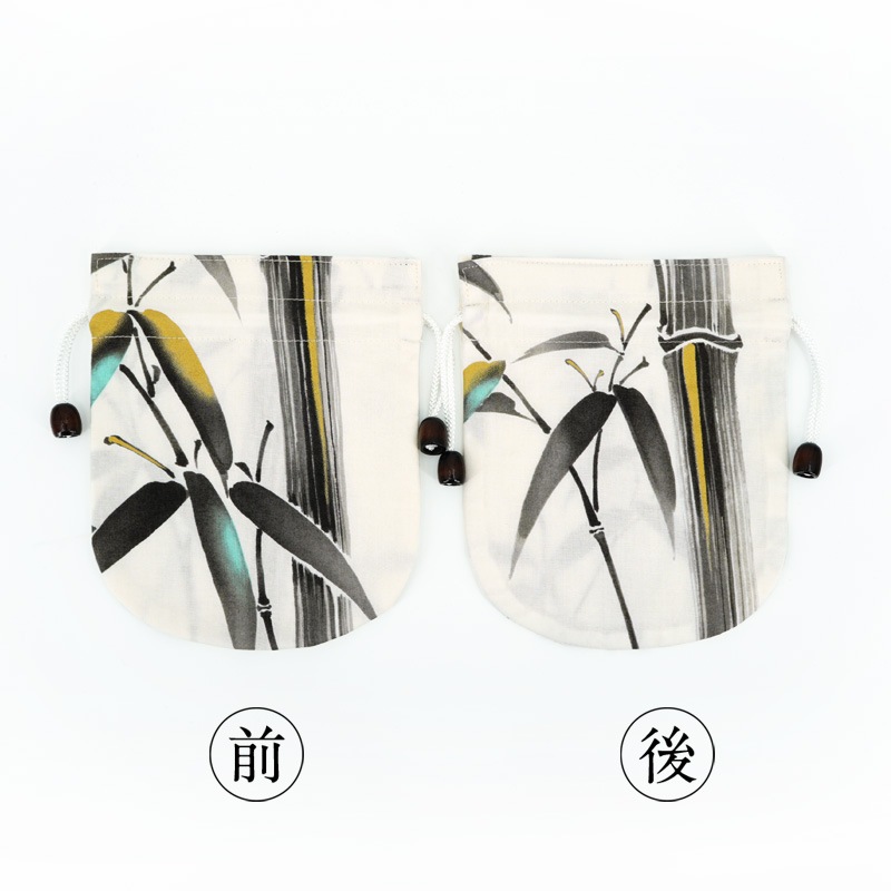 リバーシブル手ぬぐい巾着 「墨絵竹」