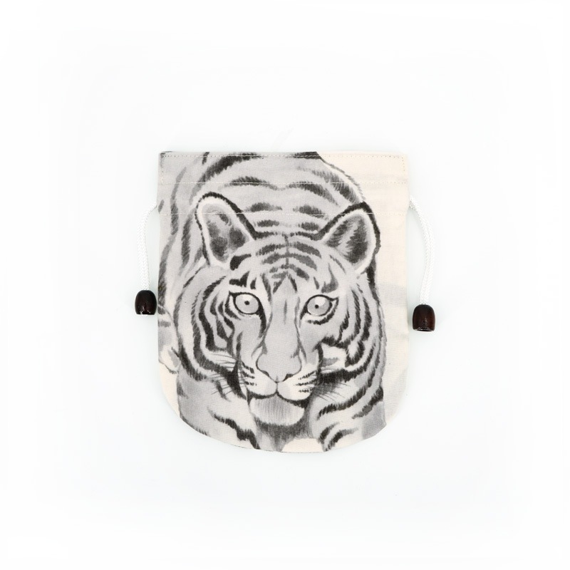 リバーシブル手ぬぐい巾着 「墨絵寅」