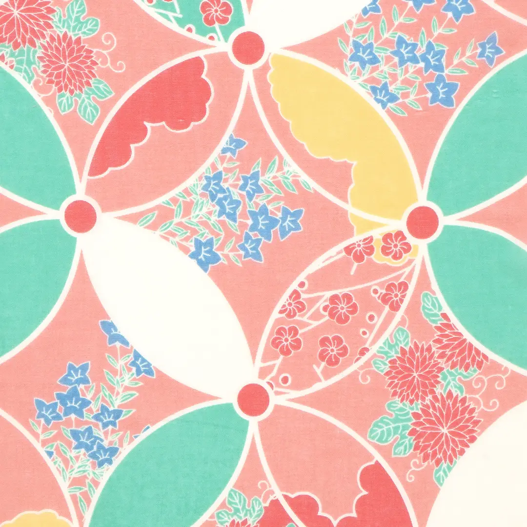 ガーゼ120cm「花七宝」（ピンク/グリーン）