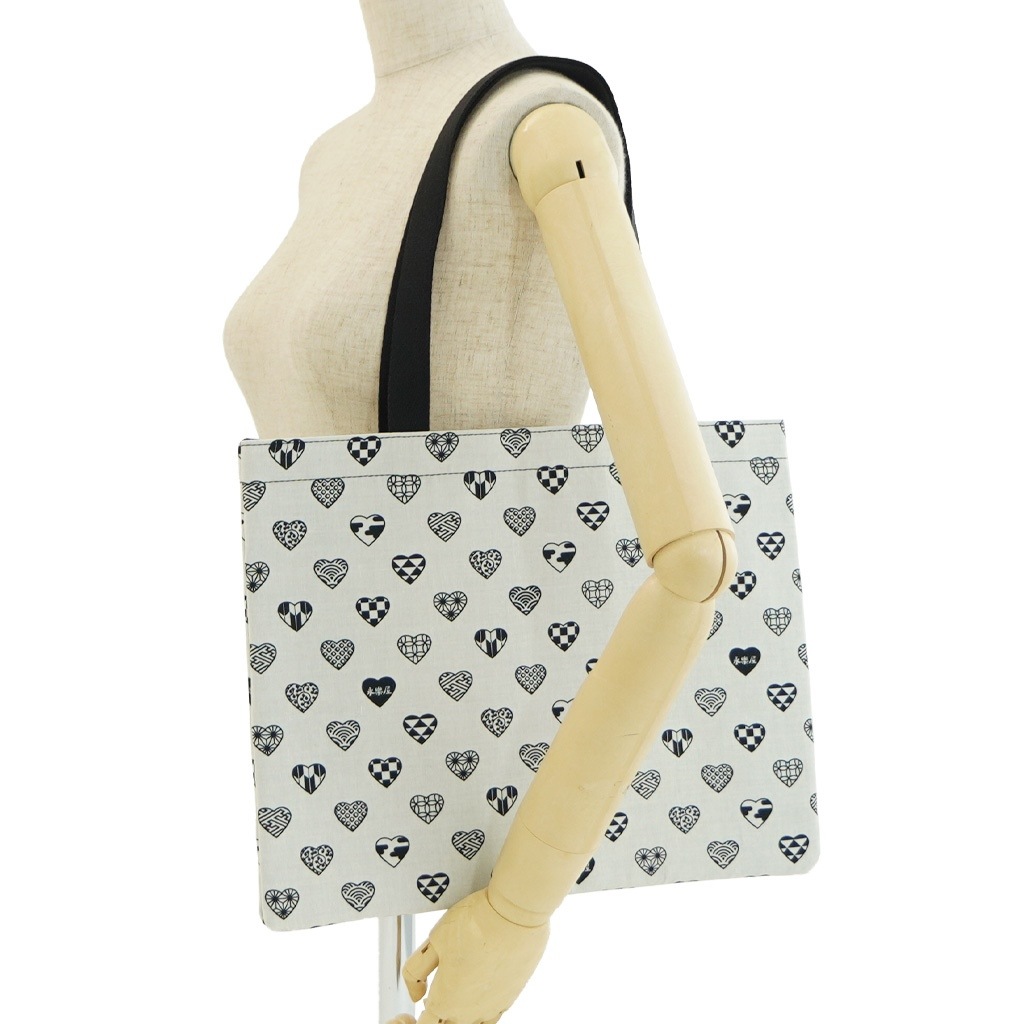 横長手ぬぐいトート 「ラブリ紋」（ホワイト/ブラック）