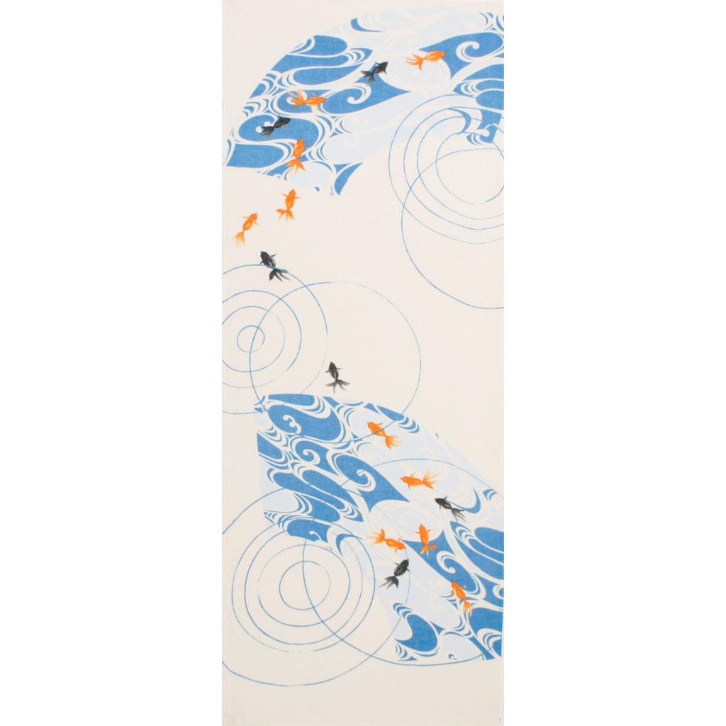 ガーゼ90㎝ 「水紋金魚」（オフ/オレンジ）