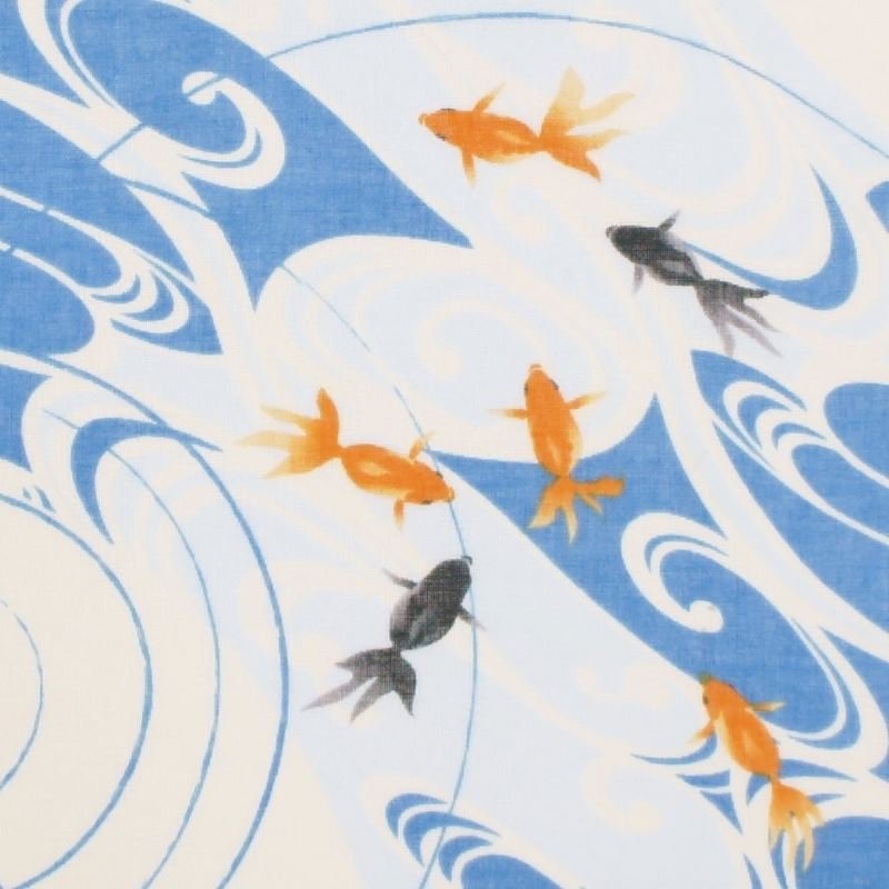 ガーゼ90㎝ 「水紋金魚」（オフ/オレンジ）