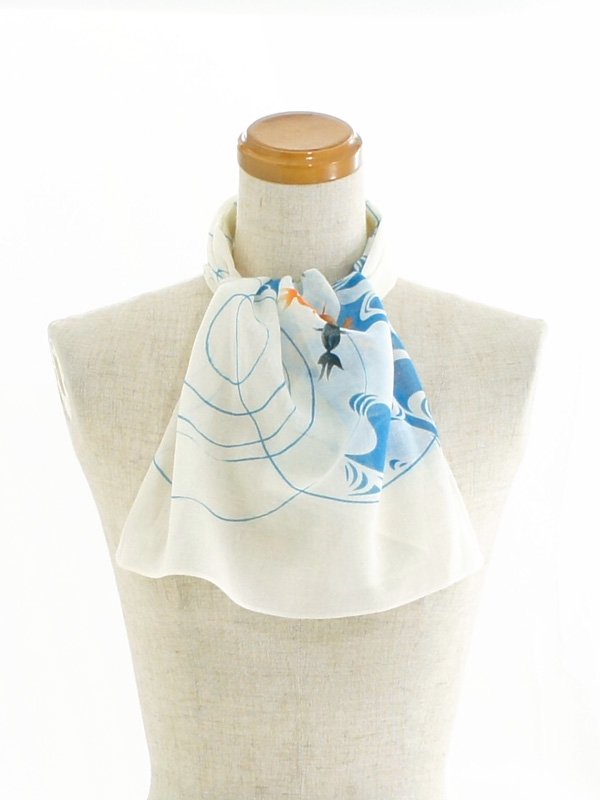 ガーゼ90㎝ 「水紋金魚」（オフ/オレンジ）