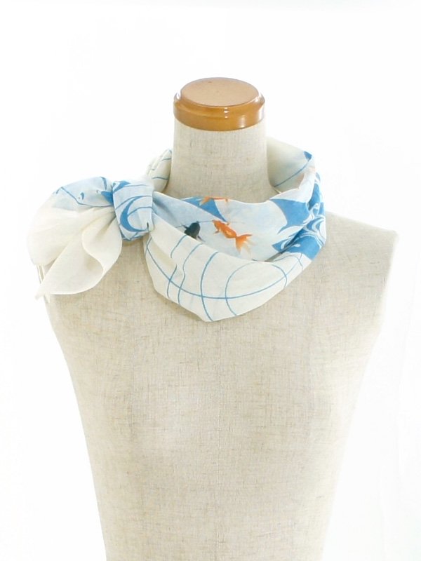 ガーゼ90㎝ 「水紋金魚」（オフ/オレンジ）