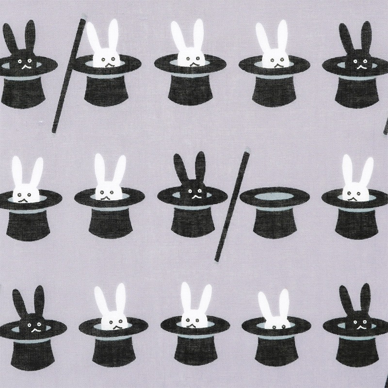 ガーゼ90cm「手品うさぎ」（グレー/グレー）