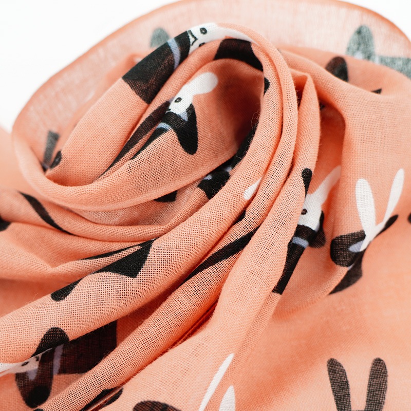 ガーゼ90cm「手品うさぎ」（コーラルピンク/グレー）