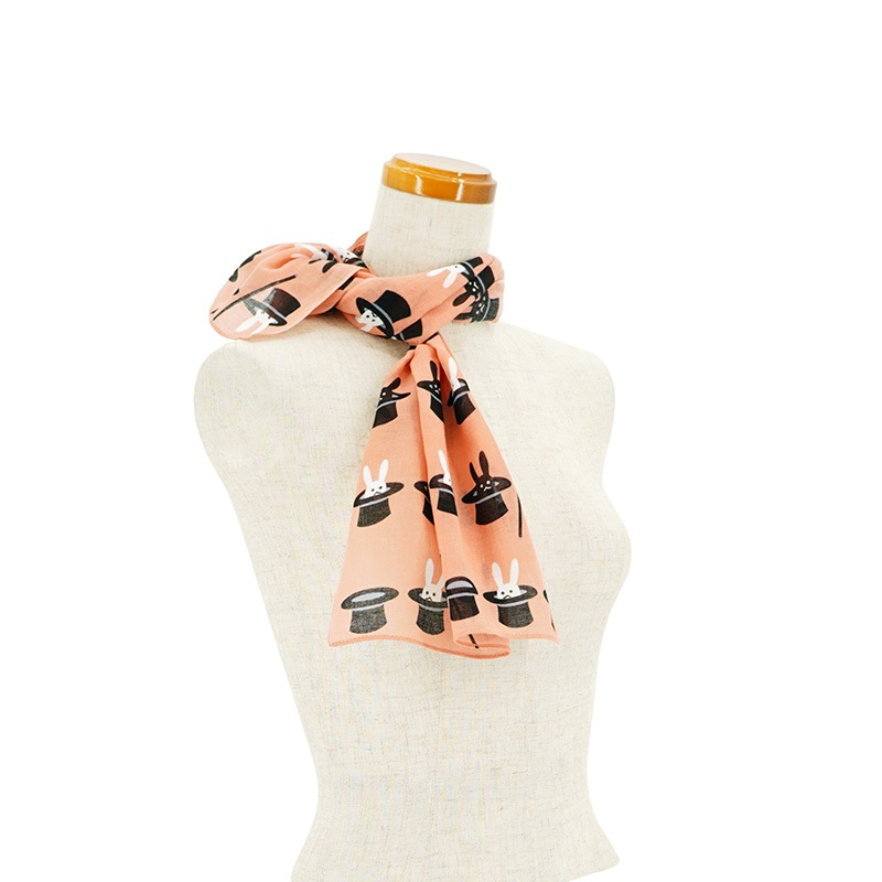 ガーゼ90cm「手品うさぎ」（コーラルピンク/グレー）