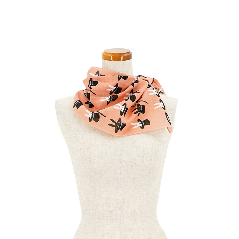 ガーゼ90cm「手品うさぎ」（コーラルピンク/グレー）