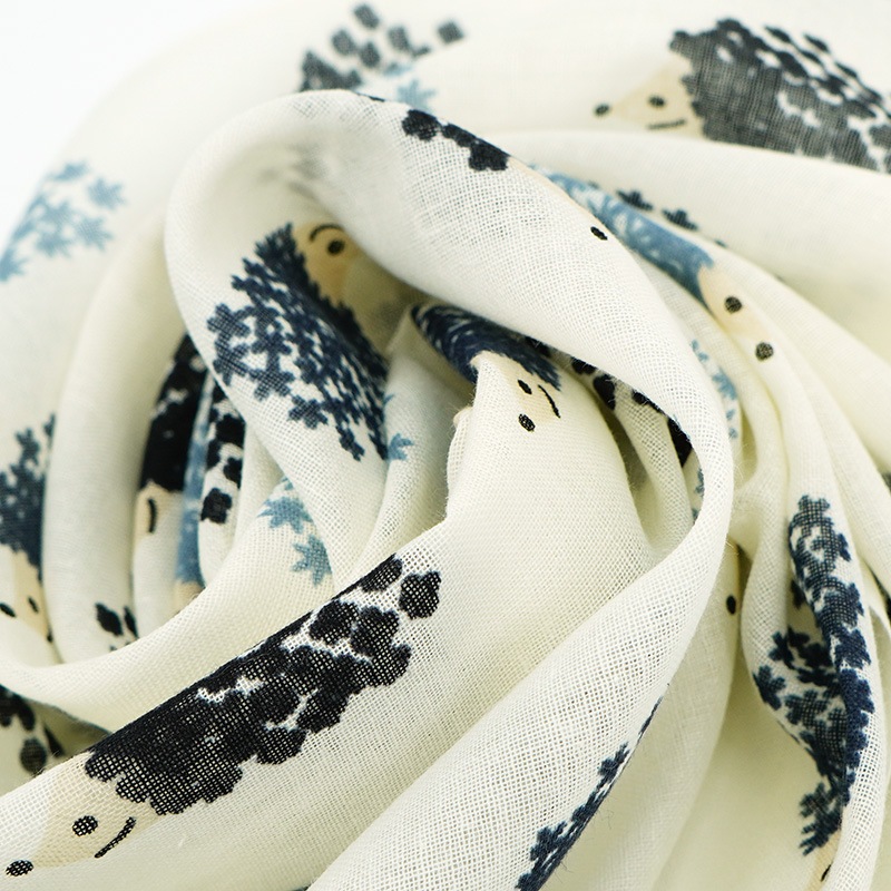 ガーゼ90cm「ハリネズミ」（ブラック/グレー）