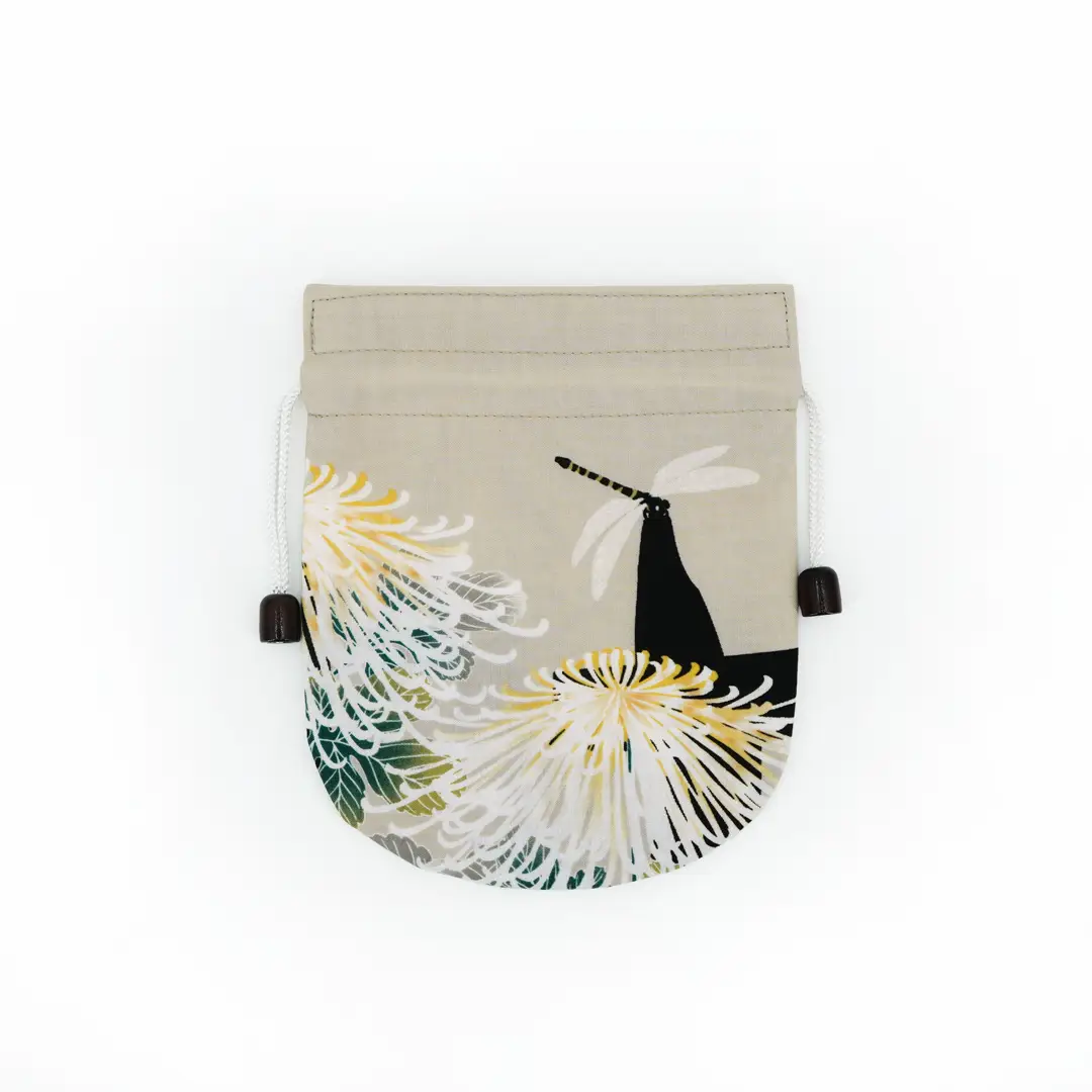 リバーシブル手ぬぐい巾着「菊に蜻蛉」