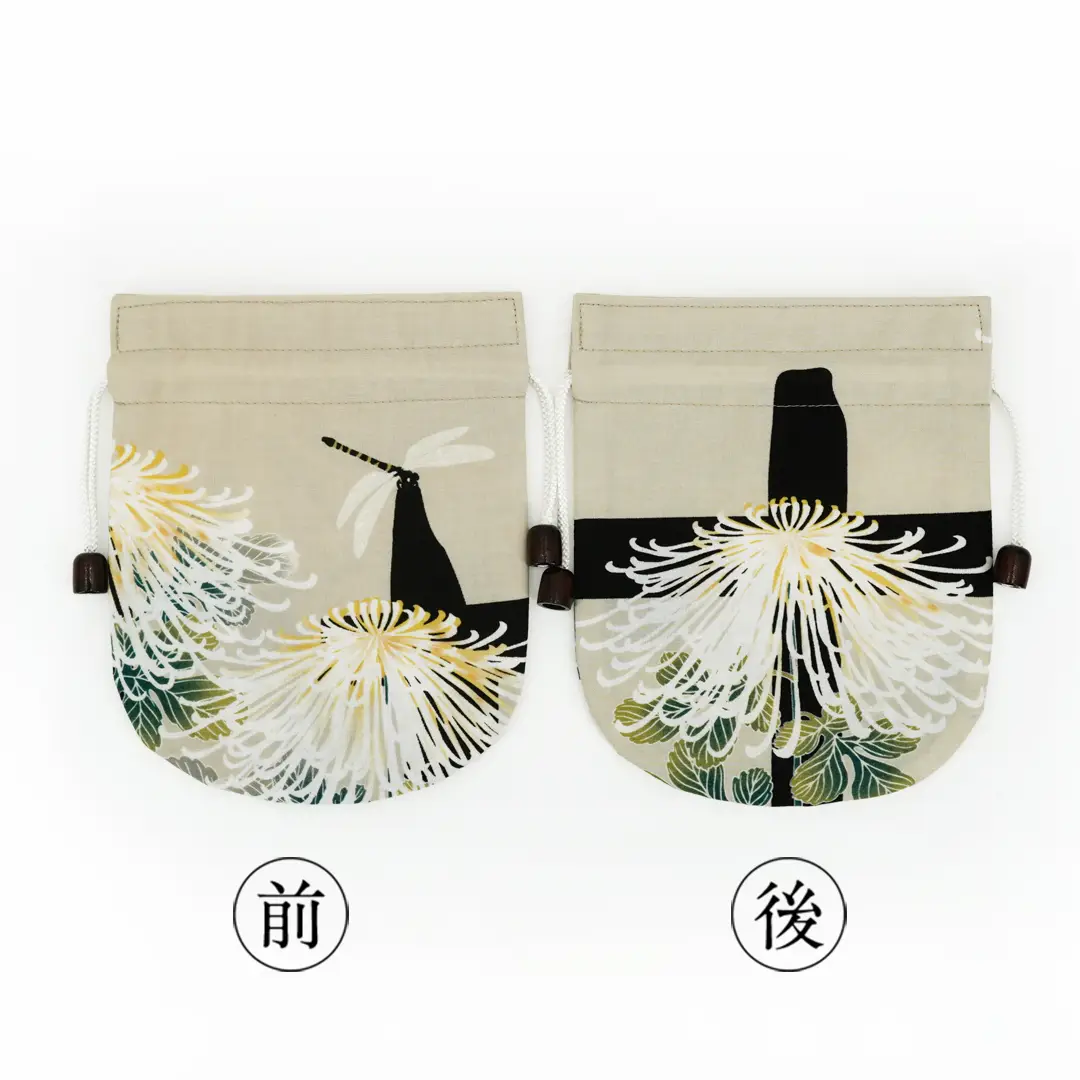 リバーシブル手ぬぐい巾着「菊に蜻蛉」