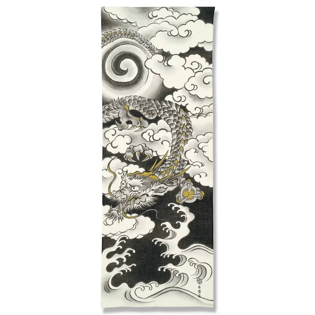 ガーゼ90cm「墨絵 辰」