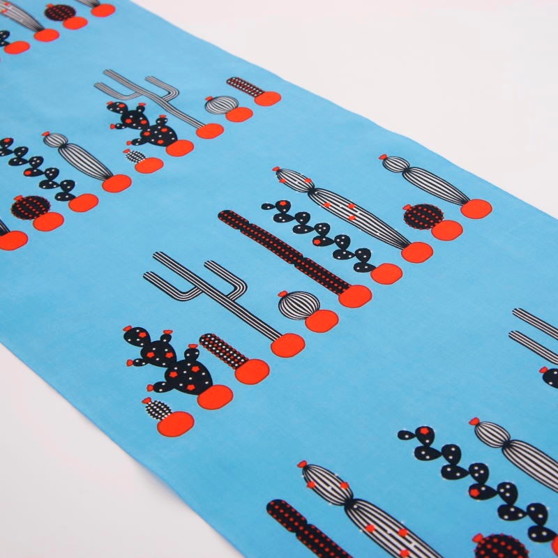 手ぬぐい総柄90㎝「サボテン」（ブルー/オレンジ）