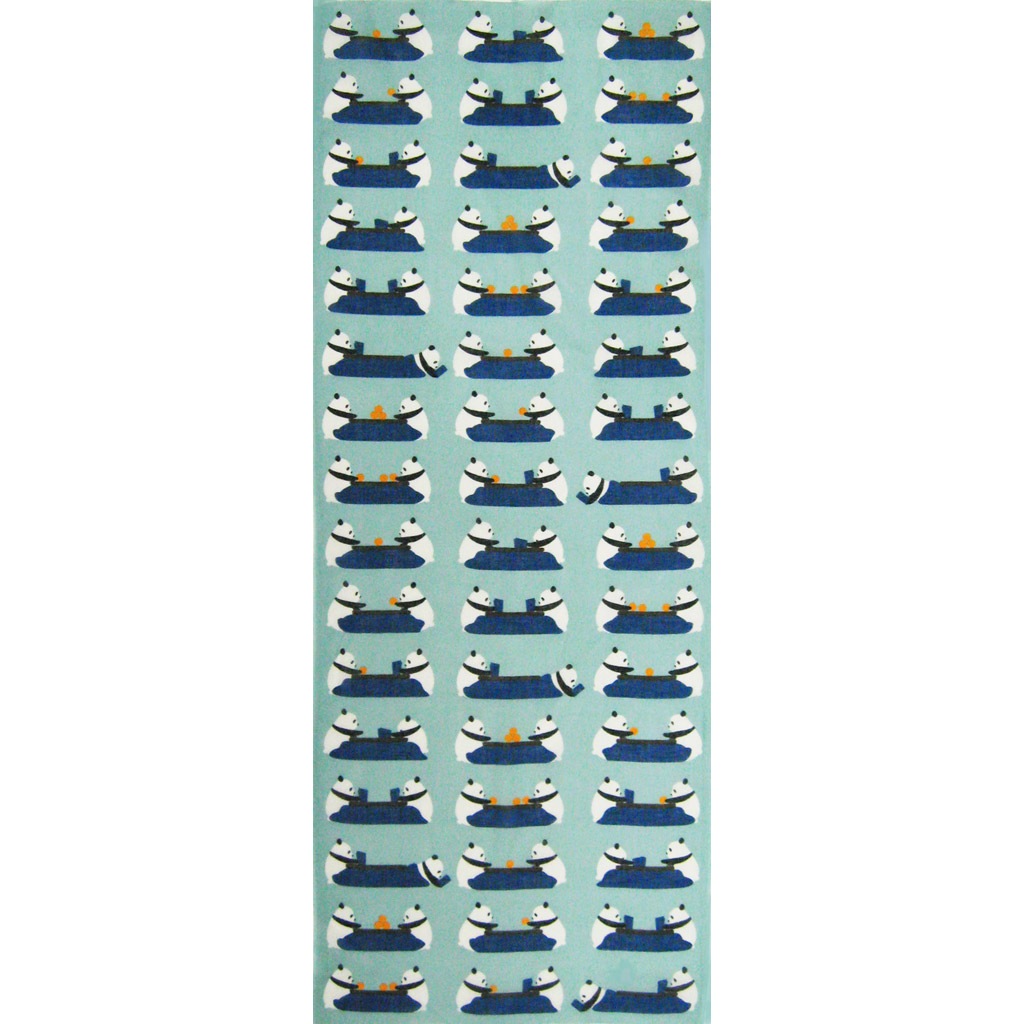 ガーゼ90㎝ 「こたつパンダ」(グリーン/ブルー)