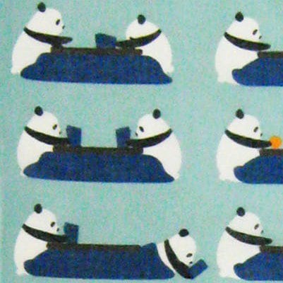 ガーゼ90㎝ 「こたつパンダ」(グリーン/ブルー)