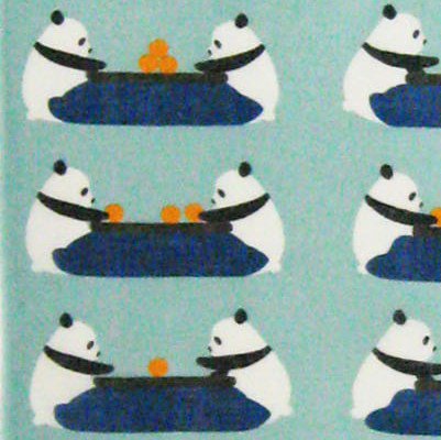 ガーゼ90㎝ 「こたつパンダ」(グリーン/ブルー)