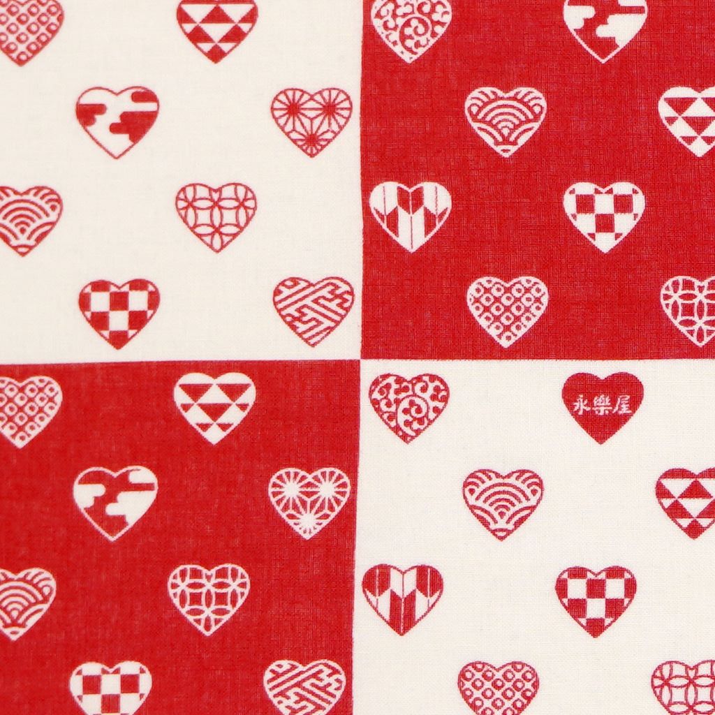ガーゼ180cm 「ラブリ紋　縦市松」（レッド/ホワイト）