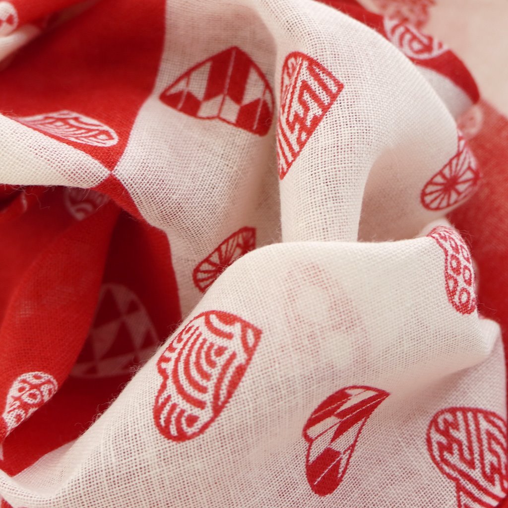 ガーゼ180cm 「ラブリ紋　縦市松」（レッド/ホワイト）