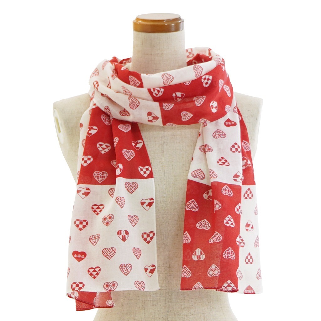 ガーゼ180cm 「ラブリ紋　縦市松」（レッド/ホワイト）