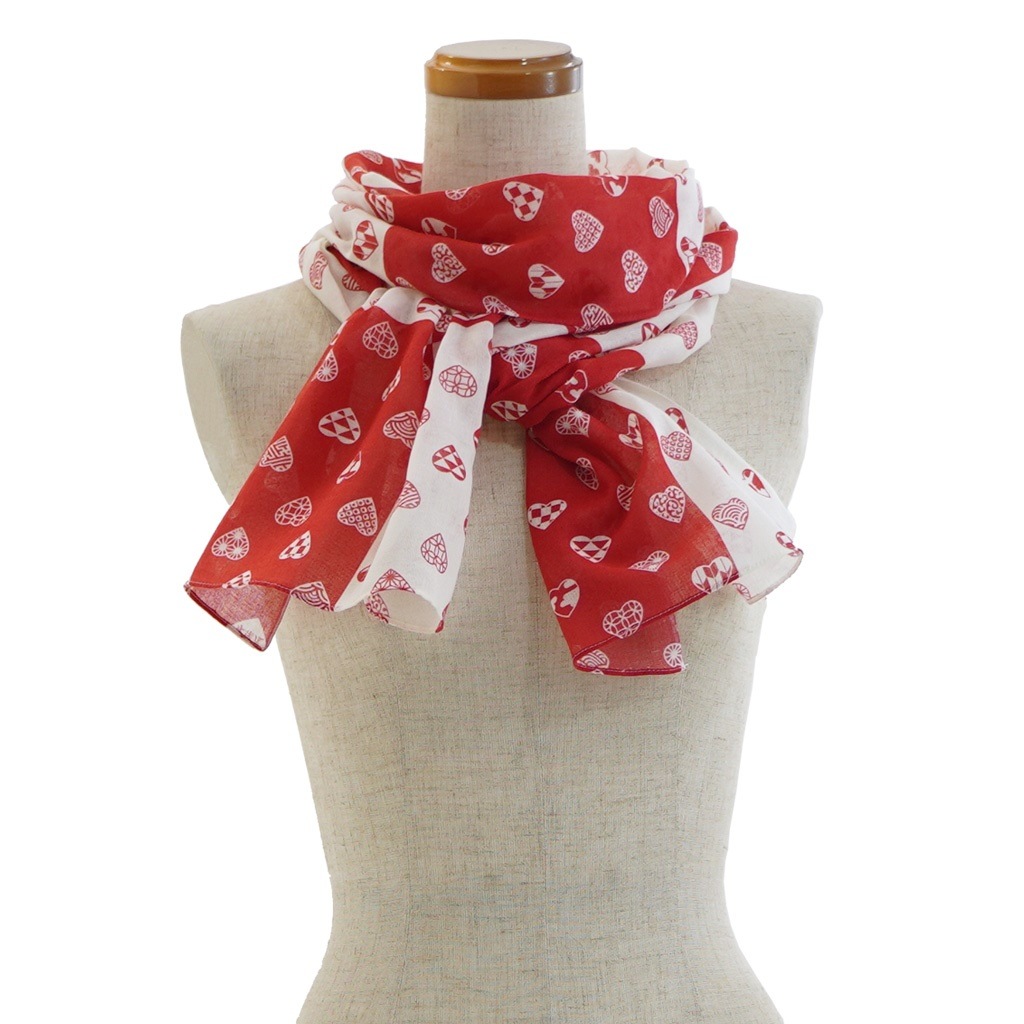 ガーゼ180cm 「ラブリ紋　縦市松」（レッド/ホワイト）