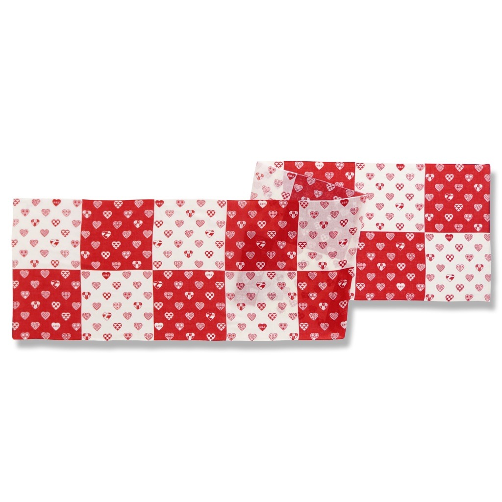 ガーゼ180cm 「ラブリ紋横市松」（レッド/ホワイト）