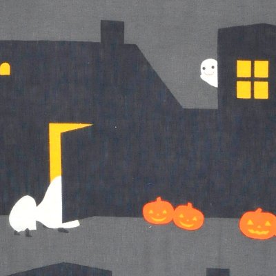 ガーゼ120㎝ 「ハロウィンナイト」(グレー/ブラック)
