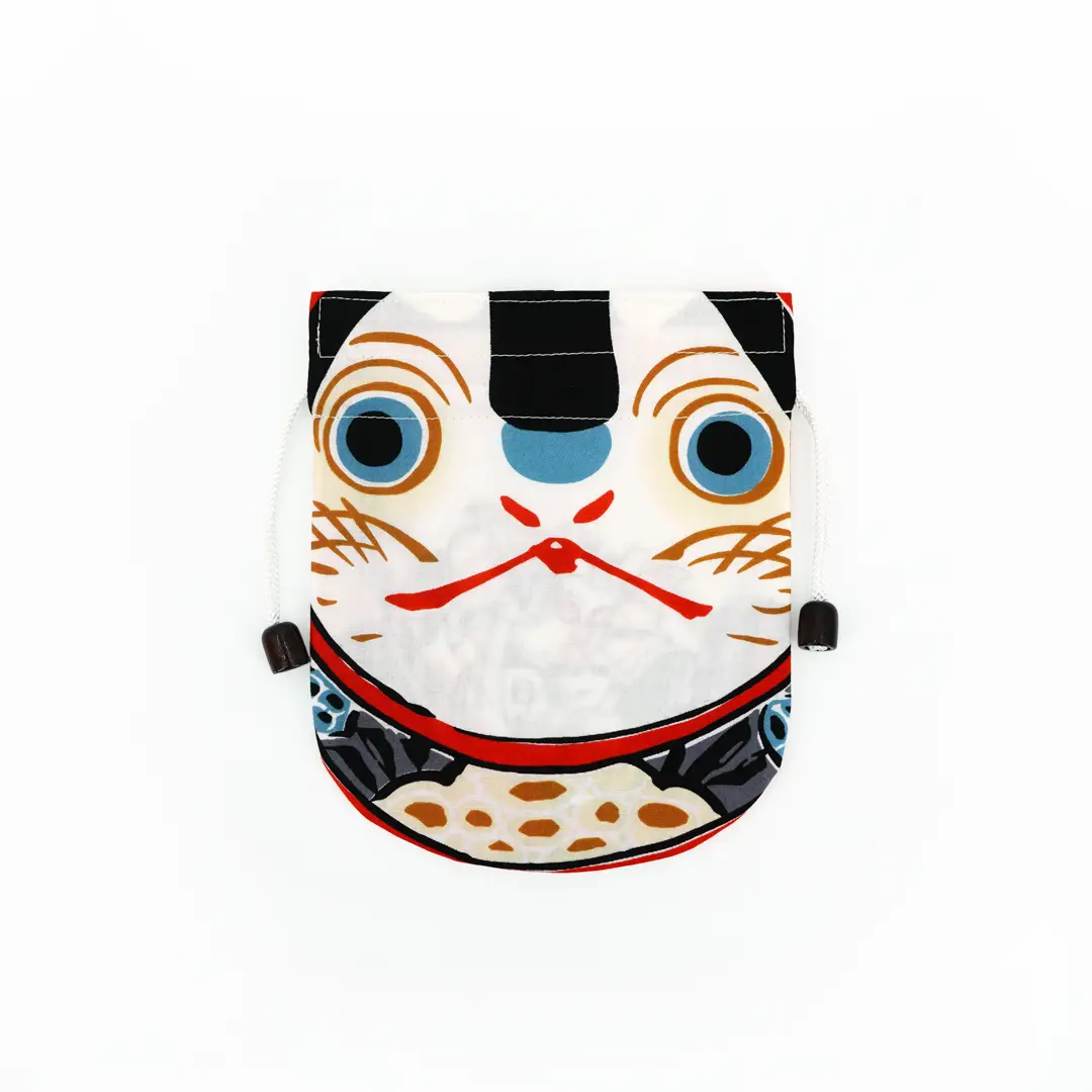 リバーシブル手ぬぐい巾着「縁取り桃太郎・冬」」（ピンク）