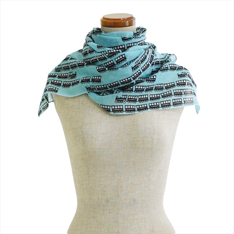 ガーゼ180cm 「汽車」（ブルー）