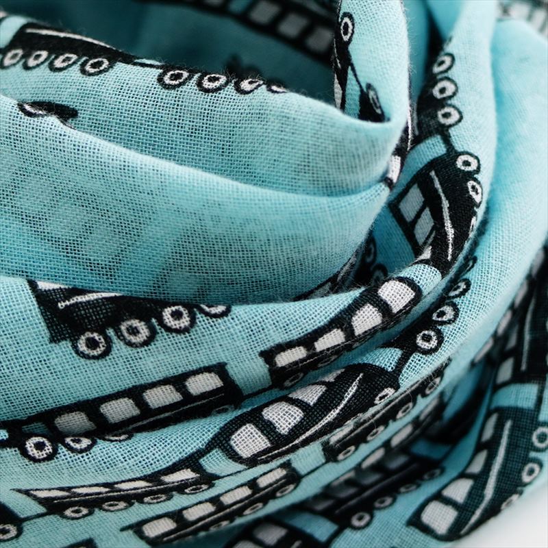 ガーゼ180cm 「汽車」（ブルー）