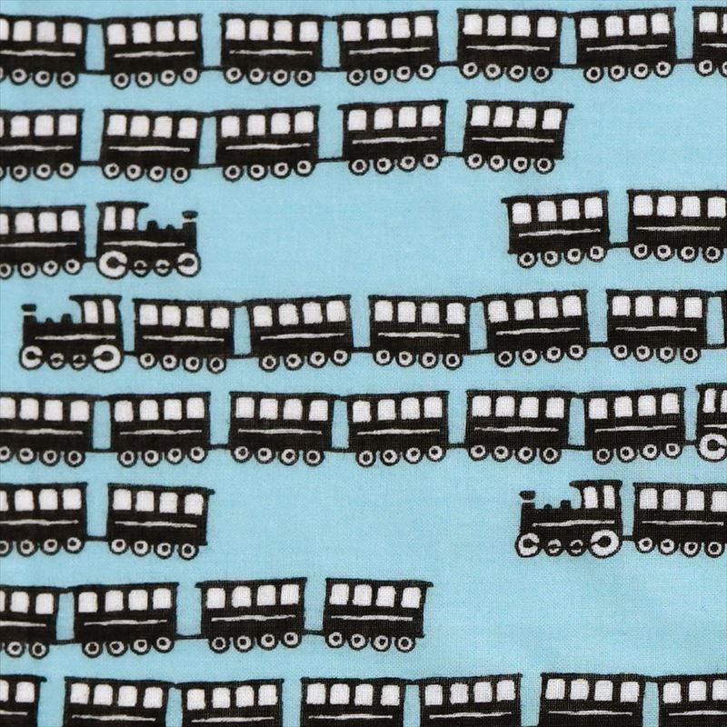 ガーゼ180cm 「汽車」（ブルー）