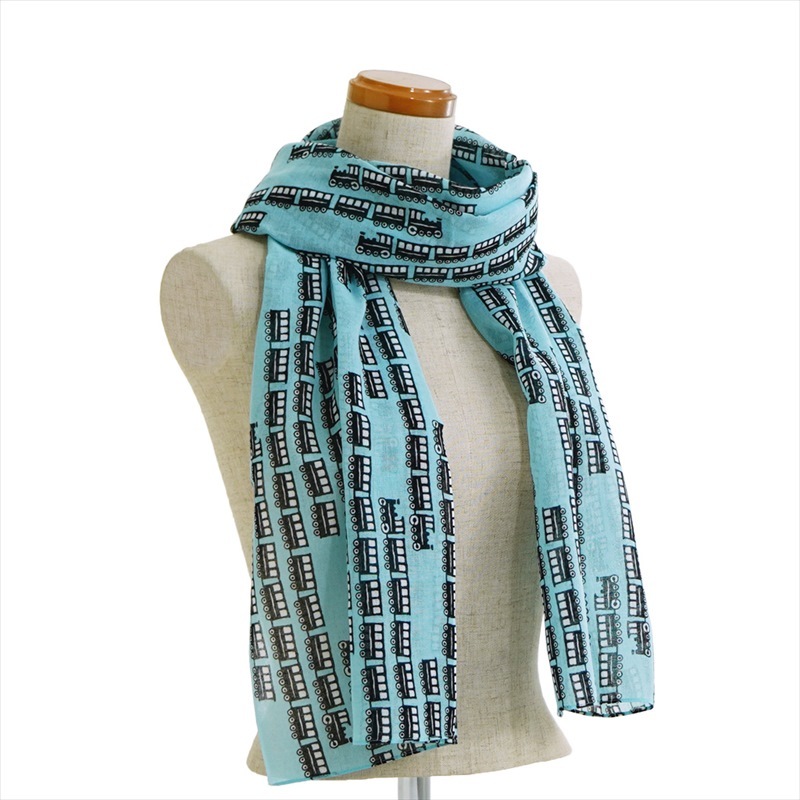 ガーゼ180cm 「汽車」（ブルー）