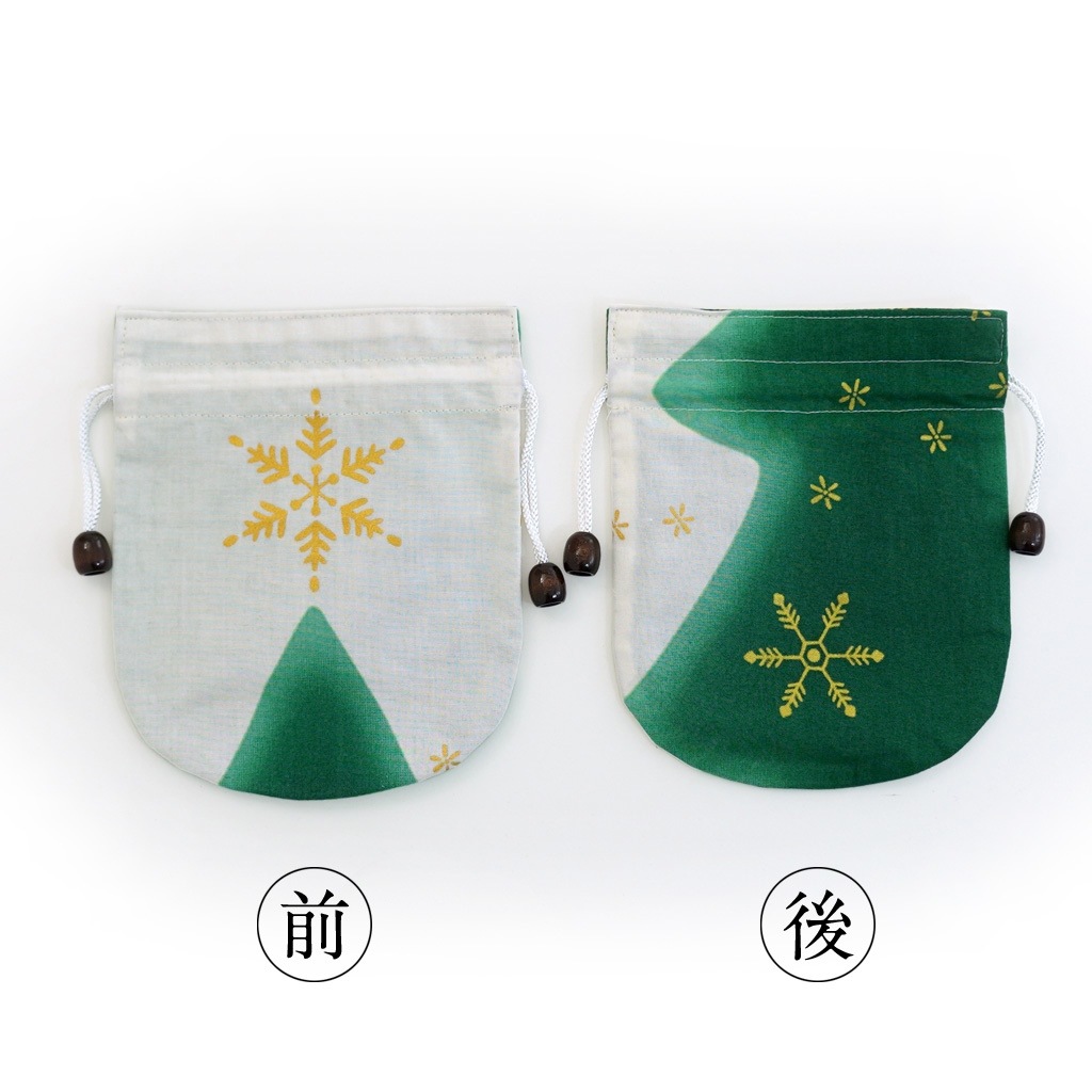 リバーシブル手ぬぐい巾着 「ツリー」