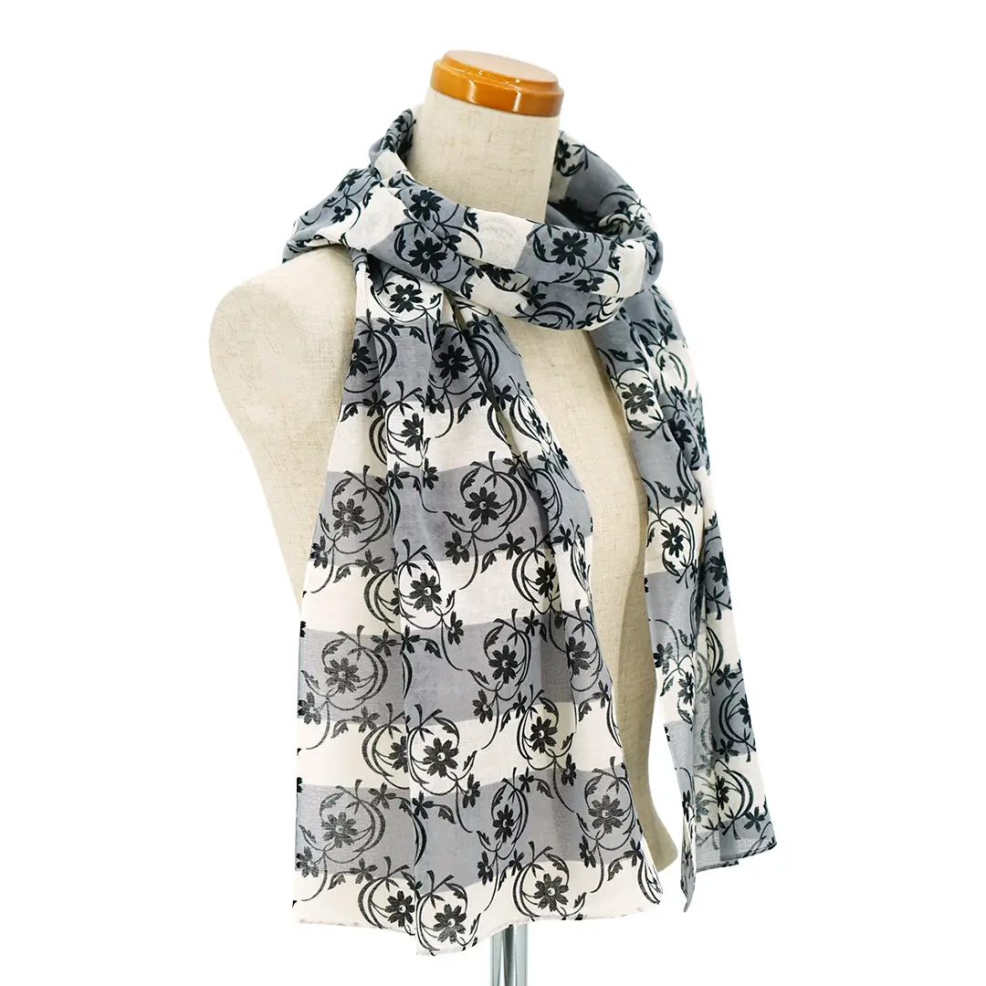 ガーゼ180cm「フラワー」（ブラック）