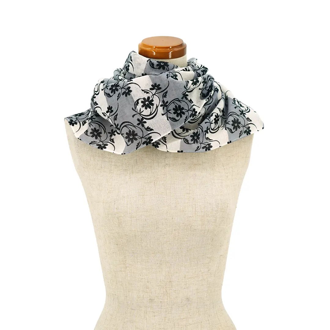 ガーゼ180cm「フラワー」（ブラック）