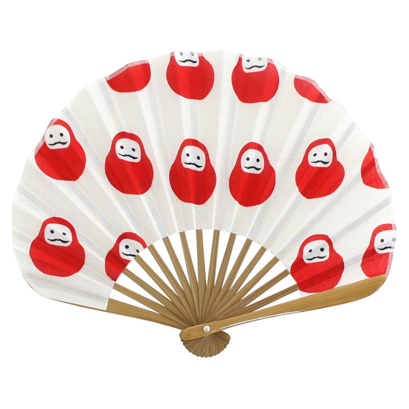 手ぬぐいMINI扇 「だるま」(ホワイト)