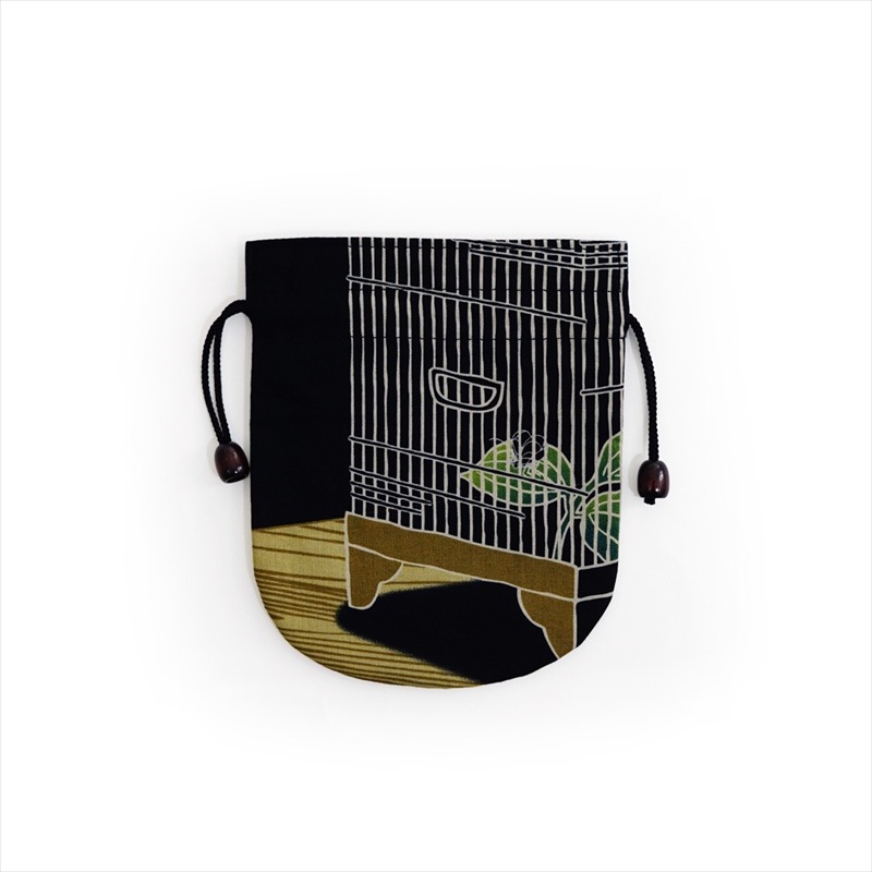 リバーシブル手ぬぐい巾着 「月と虫籠」