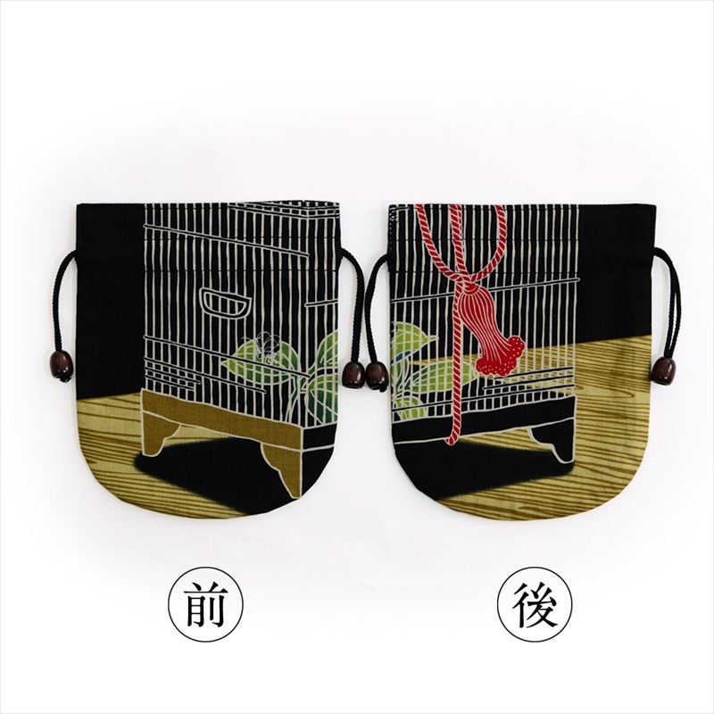 リバーシブル手ぬぐい巾着 「月と虫籠」