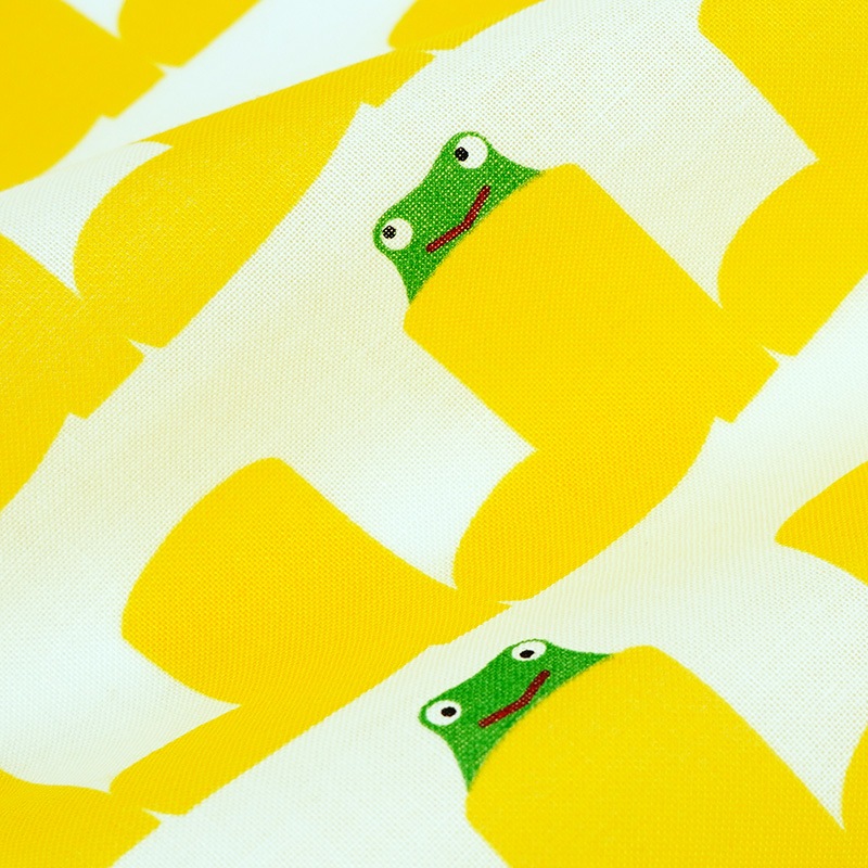 手ぬぐい総柄90cm「雨靴とカエル」（オフホワイト/イエロー）