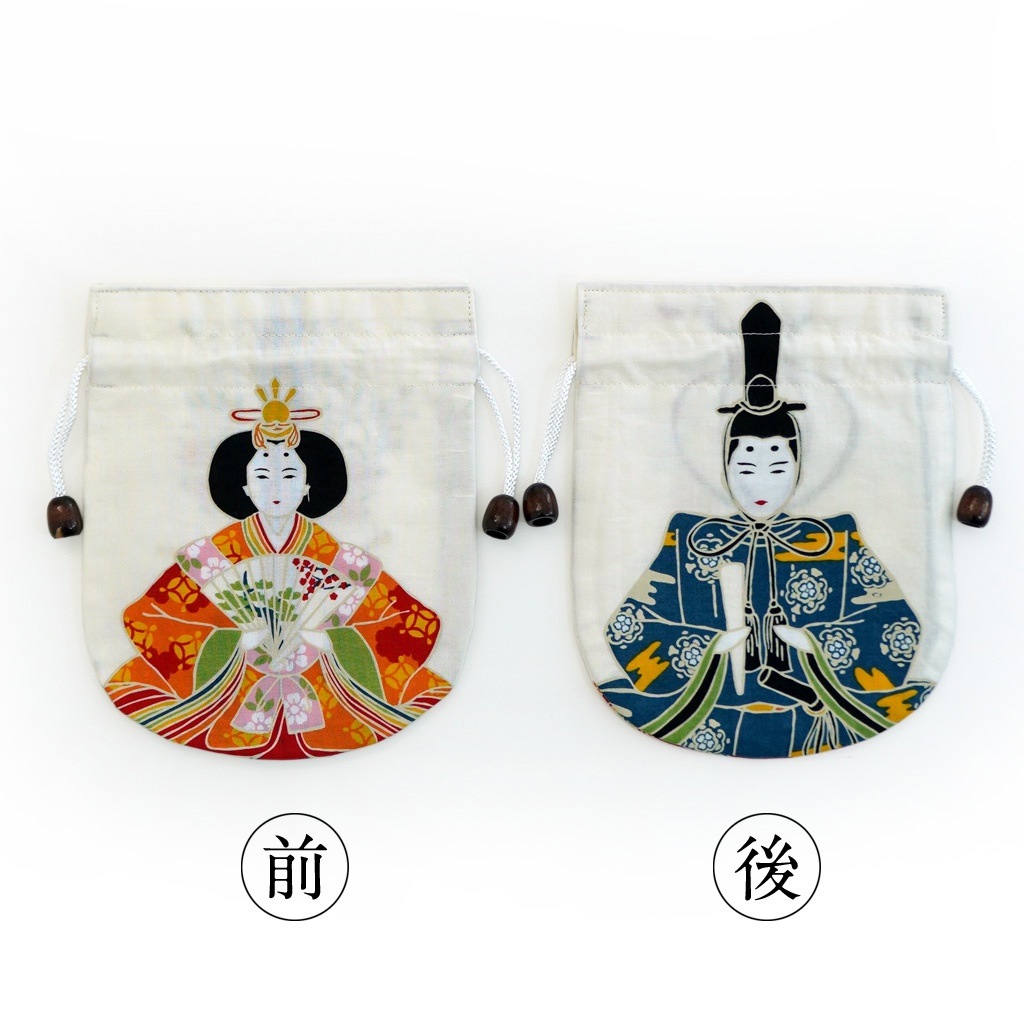 リバーシブル手ぬぐい巾着 「お内裏様とお雛様」